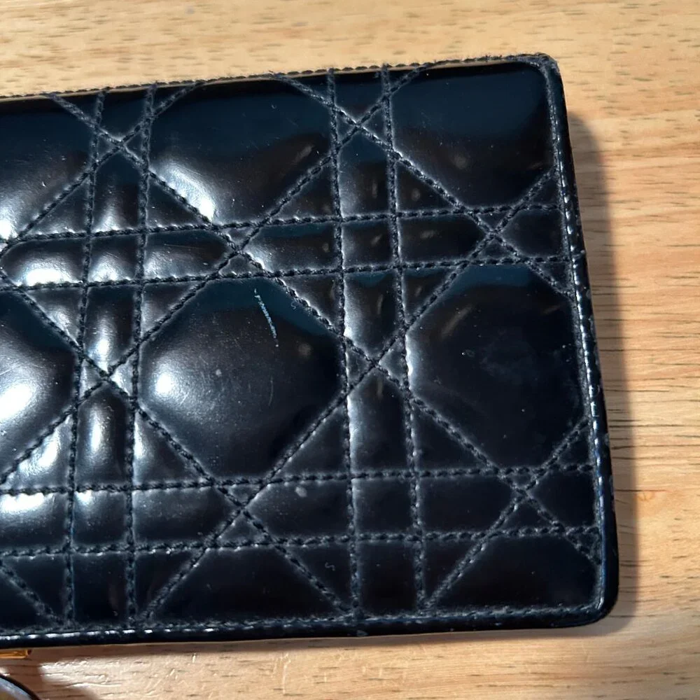 Womens Dior Black Canage Patent Leather O-Latch Quilted Vintage Long Wallet - Picture 10 of 16